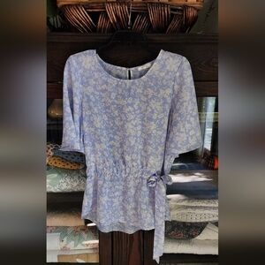 Pleione Baby Blue Floral Blouse